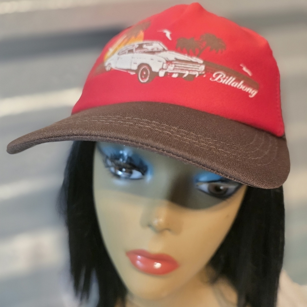 Vintage Billabong Red and Brown Trucker Cap